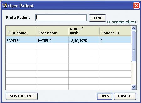STEP : Select File > Open Patient or click the Open Patient icon. STEP : Double-click the Patient s Name or select the name and click OPEN.
