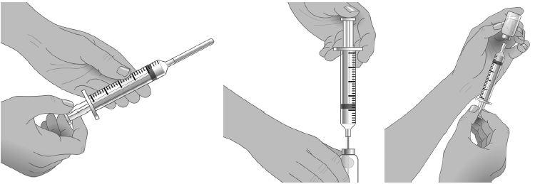 Pull the syringe plunger back to the level matching the amount of GAMUNEX to be withdrawn from the vial.