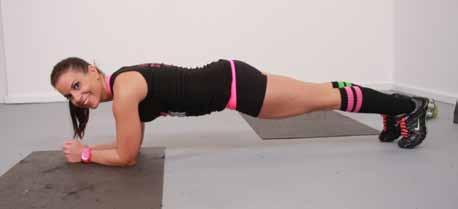 MOVING PLANK PUMPS Preparation: Position yourself into a plank position on either side of your matt. Only forearms should be on the mat. Toes should be on the floor.