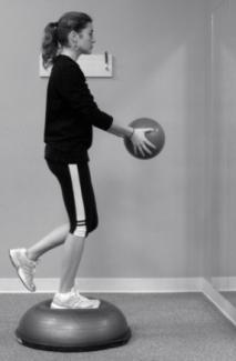 Single leg stance with ball toss - Standing on one leg on a BOSU or other unstable surface (i.e. foam), toss and catch a light ball against a wall.