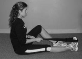 3. Strengthening Quadriceps Contraction In sitting with your knee straight and leg supported, tighten your thigh muscle by pushing your leg downwards.