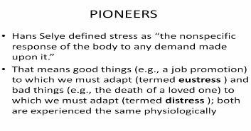 (Refer Slide Time: 18:04) Now, Hans Selye does define stress as a nonspecific response of the body to any demand upon it.