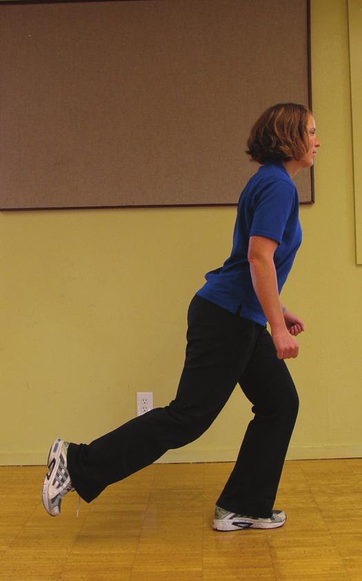 Backward Lunge Begin the exercise with both feet parallel to each other, shoulder width a part. Take a step backward with your right foot about one-half your normal stride length.