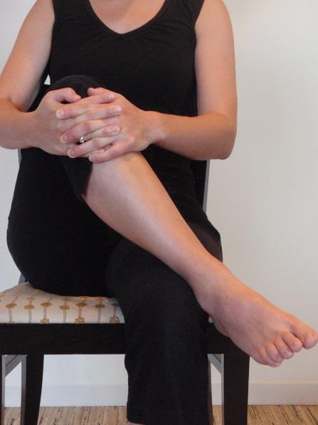 PIRIFORMIS STRETCH Sit with tall posture. Cross ankle over knee. Pull knee across body toward your armpit.