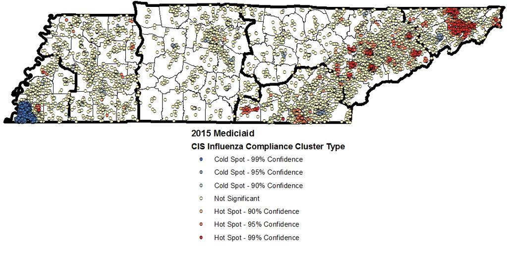 2015 Medicaid CIS Influenza Spatial Clusters *Cold Spots are areas with