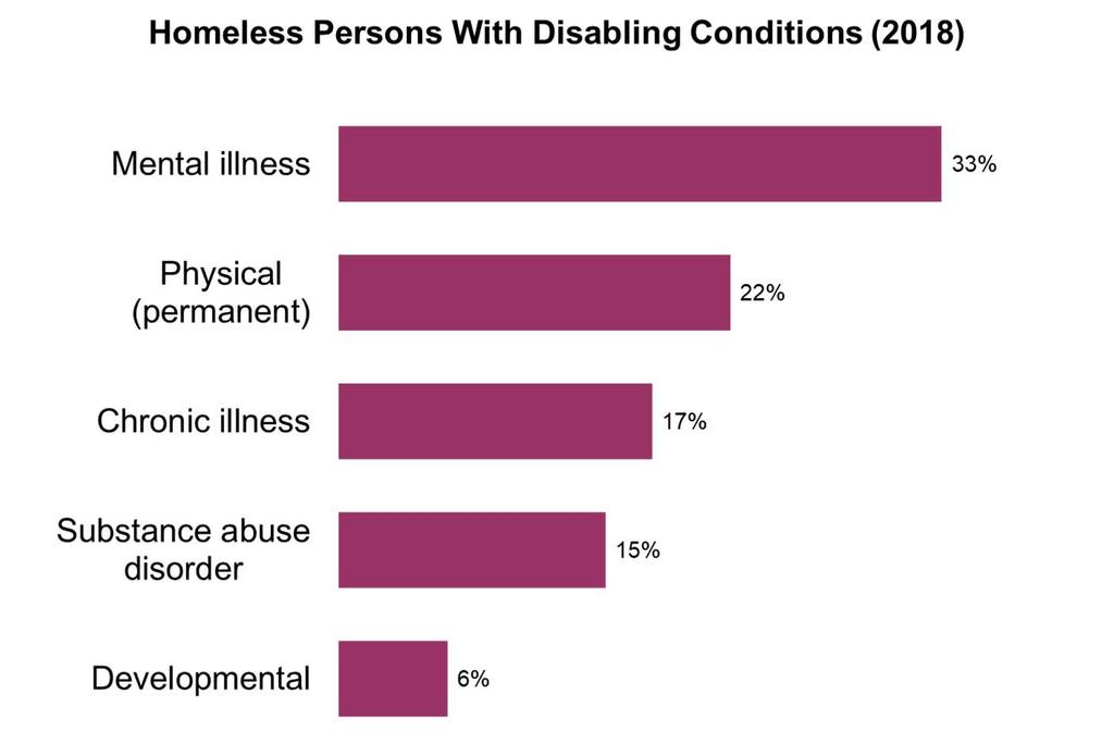 Disabling Conditions Homeless count survey respondents were asked to list which of five disabilities applied to each member of their household.