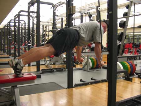 Blast Strap Push-Up 1. Setup the bench so you can have your toes on the bench.