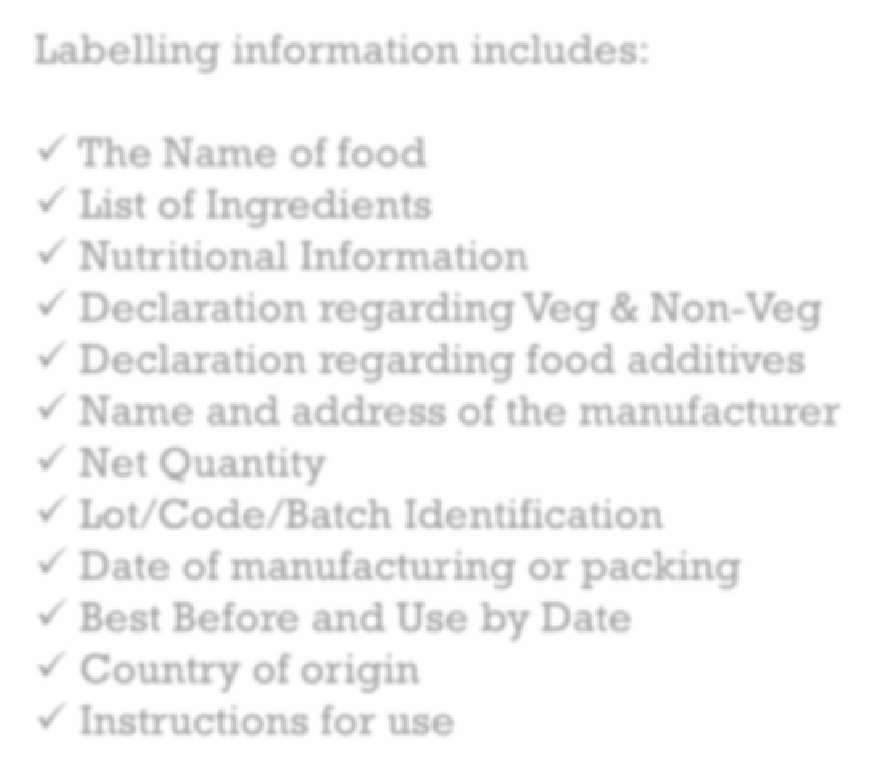 use Nutritional Information (Existing Regulations) Nutritional Information or nutritional facts per 100 gm or 100ml or per serving of the product shall be given on the label containing the following: