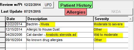 MEDS / ALLERGIES / PROBLEMS Allergies: Description of allergy reaction and