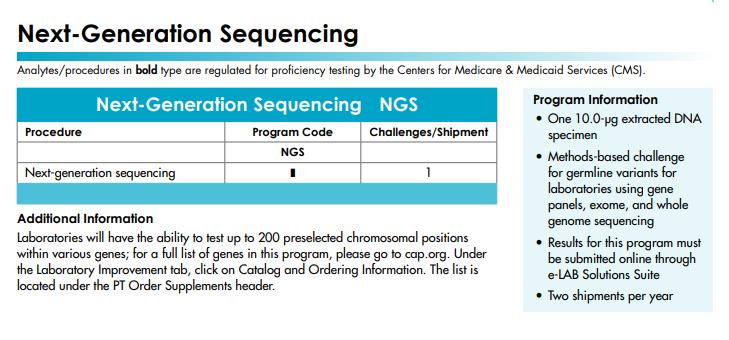 CAP Catalogue NGS Germline PT Labs Can Analyze Up To 200 Chromosomal Positions Chosen in