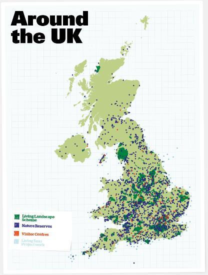 The Wildlife Trusts ~100,00ha of nature reserves 150 coastal and marine reserves 150 living landscape schemes 13,000 events held last year 780,000 people
