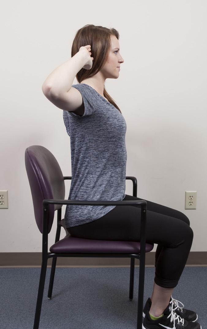 Chest Stretch: This exercise helps to flatten your upper back and stretch your chest. With your feet flat on the floor, sit in a chair with your hands resting comfortably behind your neck.