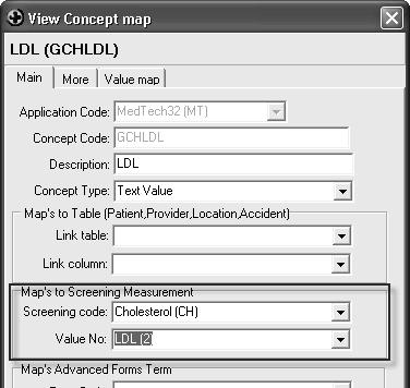 In the Map to Screening Measurement drop down combo select from your list of Practice Screening Terms the relevant Screening Code for the selected Concept.
