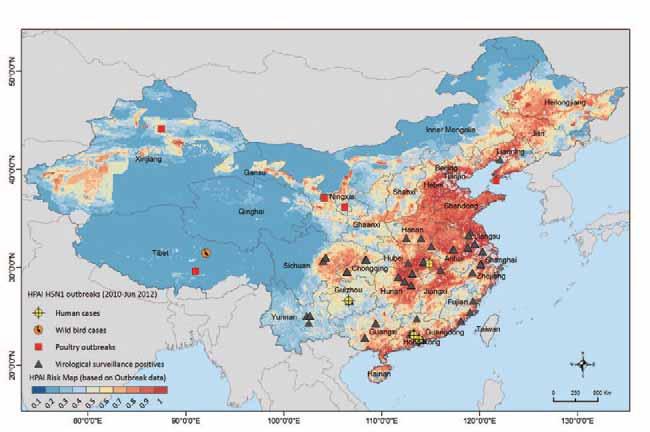 The last reported HPAI H5N1 outbreak in wild birds was observed in Tibet Autonomous Region in 2010, until ember 2011 there were no more outbreaks reported.