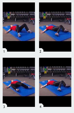 Lie flat on your back with your knees bent and feet separated wider than shoulder width apart.