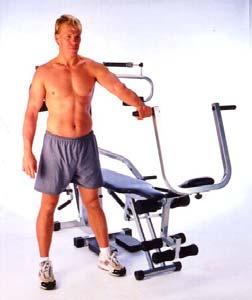 2. High row trapezius (upper back) and biceps (front of upper arm) Adjustments attach ab roller to leg extension unit; put the handles in the outer position for the handles on the