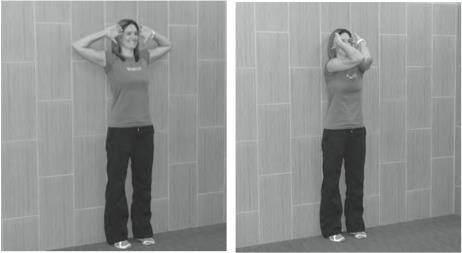2 Standing Elbow Curls: Helps Move Shoulder Joints Back into Neutral Position One set of 25 repetitions. Stand at a wall with your heels, hips, upper back, and head against the wall.