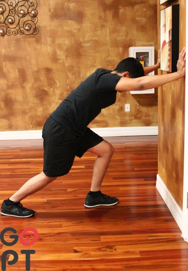 Soleus Stretch variation This stretch can be done either against a wall or on a ledge.