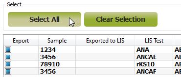 Set the check mark for Include exported (accompanying figure) to display all previous exported samples. The exported samples can be send again to the LIS, if necessary.