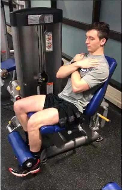 Isotonic Leg Extension Extend knee, hold 1 second, return weight stack in controlled manner Initial load 10-20% body weight Rest 2 minutes Loads adjusted 2.