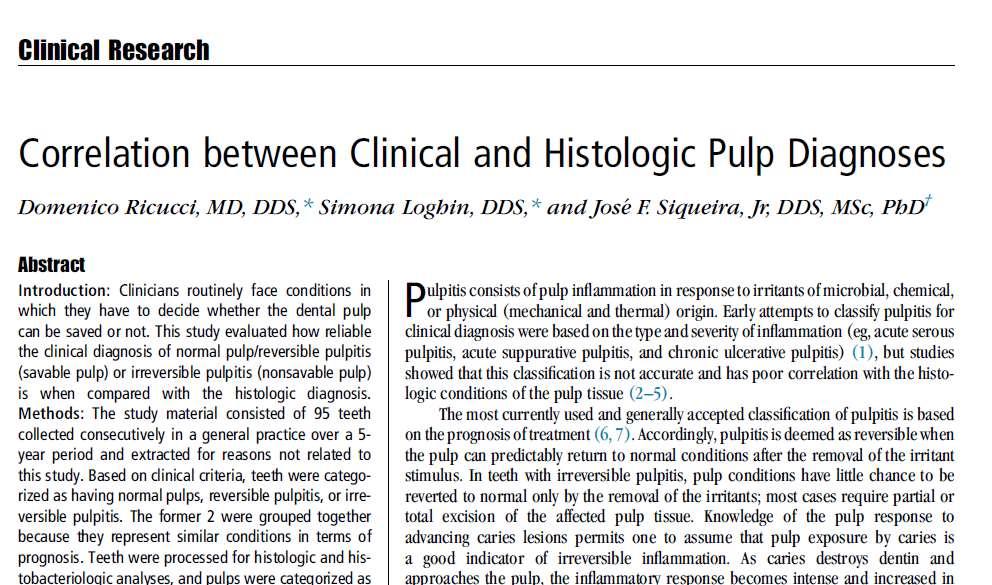Recent literature in vital pulp treatment?