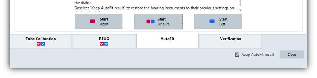 To begin the procedure, click on one of the Start buttons. AutoFit is either performed for both hearing aids together (recommended) or performed for each hearing aid separately.
