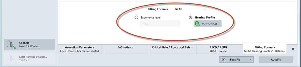 Figure 4: Select the desired fitting formula and experience level. (See items circled in red). To open the AutoFit window, click on Autofit.