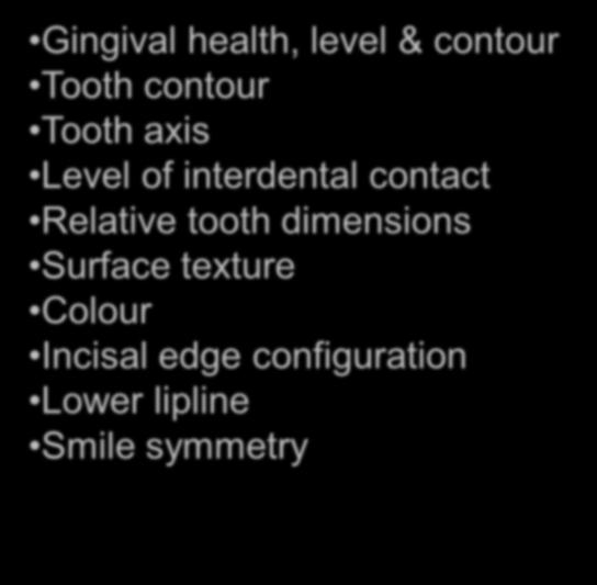 level & contour Tooth contour Tooth axis Level of interdental contact Relative tooth