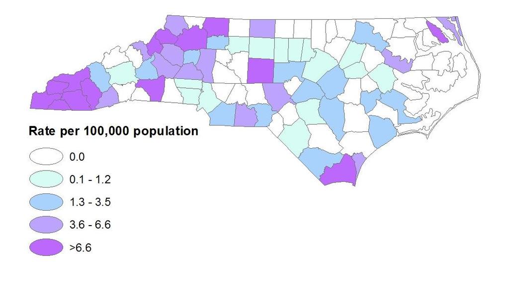 Acute HCV County Rates in North Carolina, 2016* *Case definition for acute HCV changed in 2016.