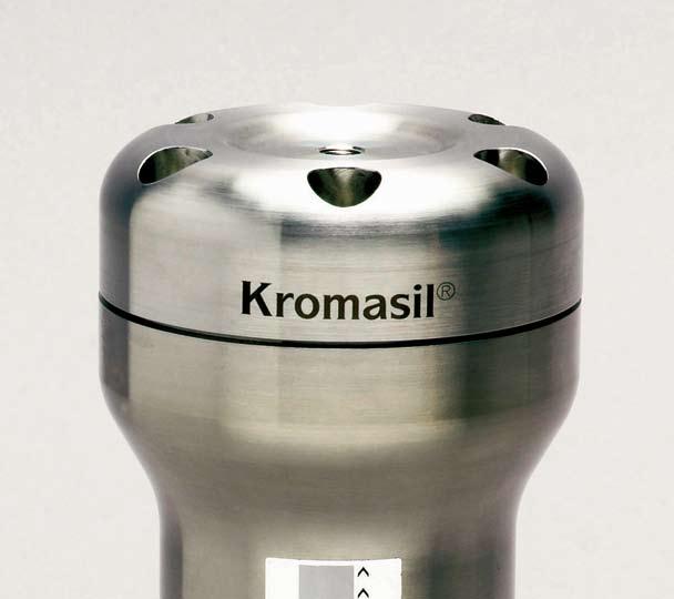 The etched logo proves that you have purchased an original Kromasil packed column. It is also a quality mark for highest performance of slurry packed columns.