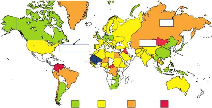 Virusinių hepatitų perdavimo rizikos metodinės rekomendacijos Republic Saha 21 % Europe 5,1 16,2 % 30,8 % Republic Tyva Rizzetto M., 2009 0 5 % 6 20 % 21 60 % >60 % 5 pav.