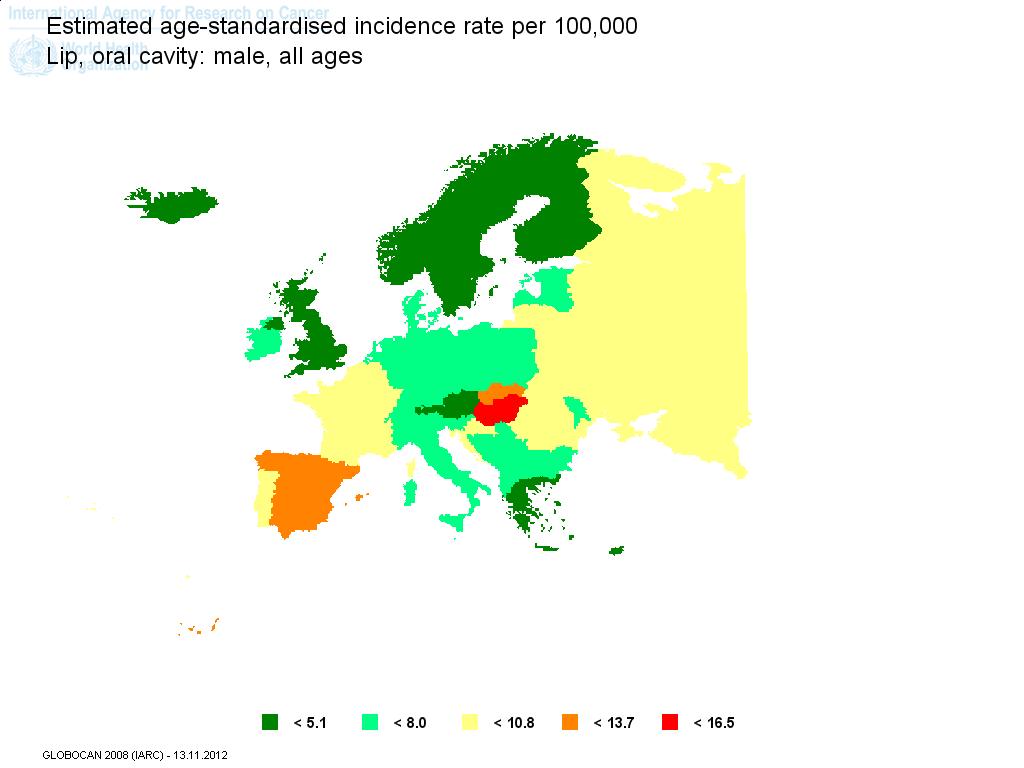 Estimated age-standardised incidence rate per 100,000, lip and