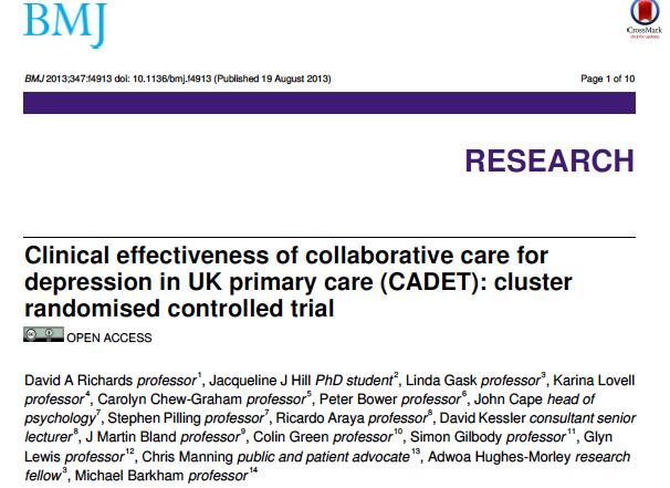 Research Question Is collaborative care more clinically and cost effective than usual care in the management of
