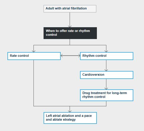 NICE pathway for controlling heart rate and rhythm in people with atrial fibrillation 1 TABLE 1: Drug treatment for rate and rhythm control 1 Drug treatment for rate control The choice of drug should