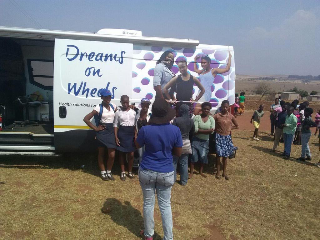 Reaching Adolescents: DREAMS on Wheels PSI working with PACT to mobilise AGYW (15 24yrs) in schools for HTS Operate 4 mobile units 1 each region Mobile unit parks in the nearby shops and community