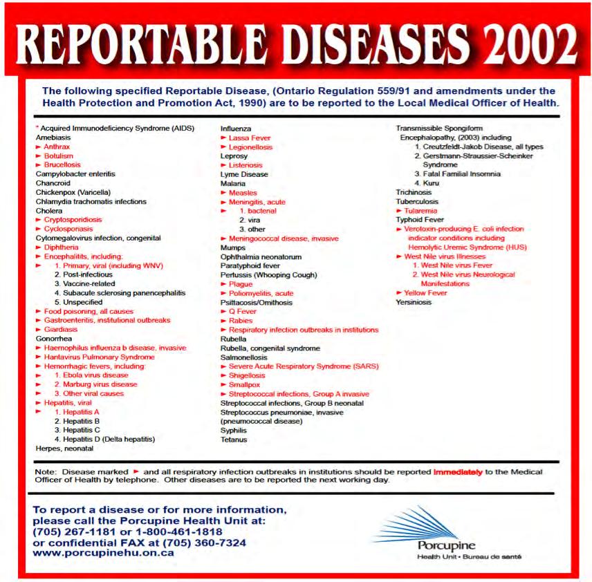 APPENDIX B: LIST OF REPORTABLE DISEASES Porcupine