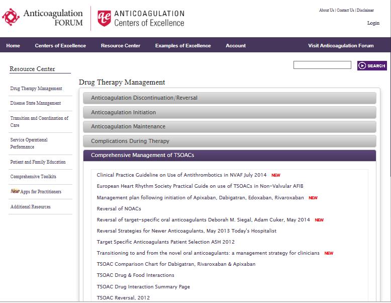 From the AC Forum Centers of Excellence website: } Resource Center } Drug Therapy Management }