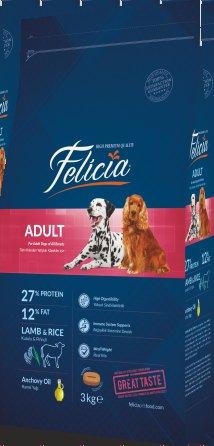 ADULT For Adult Dogs of All Breeds Felicia Adult Dog Lamb & Rice is formulated with the optimum balance of protein, fats and carbohydrates to provide sustained energy and good body