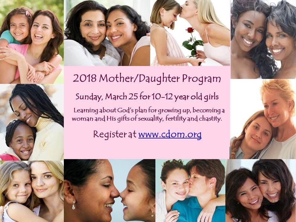 The Mother/Daughter Program offers a wonderful opportunity for mothers and daughters to be together to learn about growing up and becoming a woman; respect for themselves and appreciation for God s