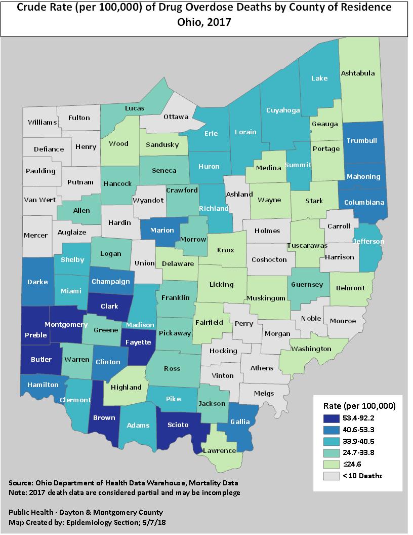 County of Residence DRUG OVERODSE RATE BY COUNTY The maps on the next four pages show rates of drug overdose deaths by residence.