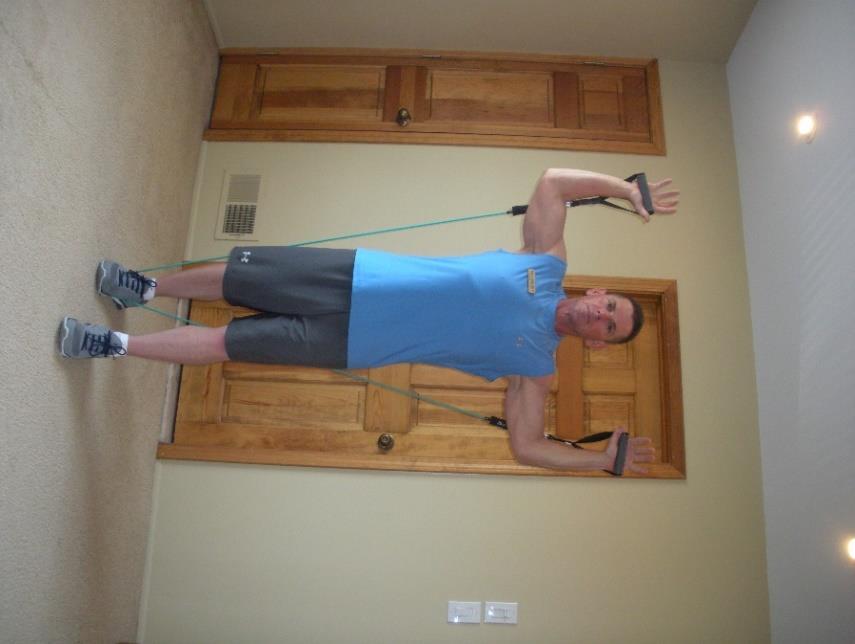 Shoulder Flies Position shoulders, elbows and wrist at 90 angle to start movement Exact center of band