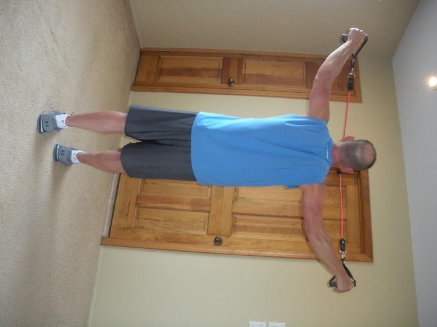 Rear Deltoid Keep elbows at the same level as shoulders Step far enough away from the door to feel the bands tighten.