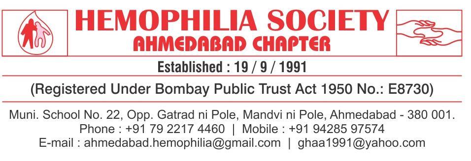 Report of the activity on 1 st January - 2017 Hemophilia Society Ahmedabad Chapter organized youth and women s group meeting at Nabila