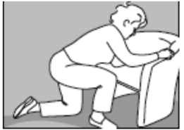 Then get fully onto your hands and knees. 5. Crawl to a heavy chair or something firm (do not use anything that can move away easily!). 6.
