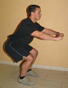 Squat This exercise works your calves, thighs, bottom, and core. Stand with your feet shoulder width apart. Activate your core by drawing in the navel towards the spine and squeezing your bum.
