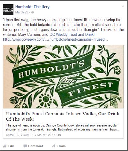 Advertisement: Advertiser: Complainant: Complaint Summary: Humboldt s Finest Vodka Infused with Hemp Seed (Cannabis Sativa L.