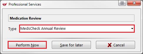 4. The Professional Services screen will appear. Select a review type from the list and click Perform Now.