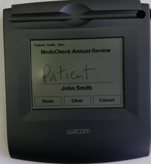 The patient signature appears once the patient signs