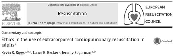 2015;91:73-5 Think about ECMO in relatively healthy patients with acute reversible diseases like massive PE, refractory VF or shock due