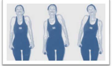 First the left shoulder lift up (Breath in) hold it for a count of 2. 7. Gently drop shoulder back down (Breath out). 8. Repeat with the right shoulder. 9. Repeat both shoulders 8 times. Waist 1.